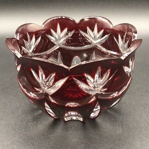 Ajka Fine Crystal Bowl Purple cut-to-clear Hungary 4.75” Diameter